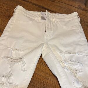 American Eagle Outfitters White Distressed Skinny Jeans
